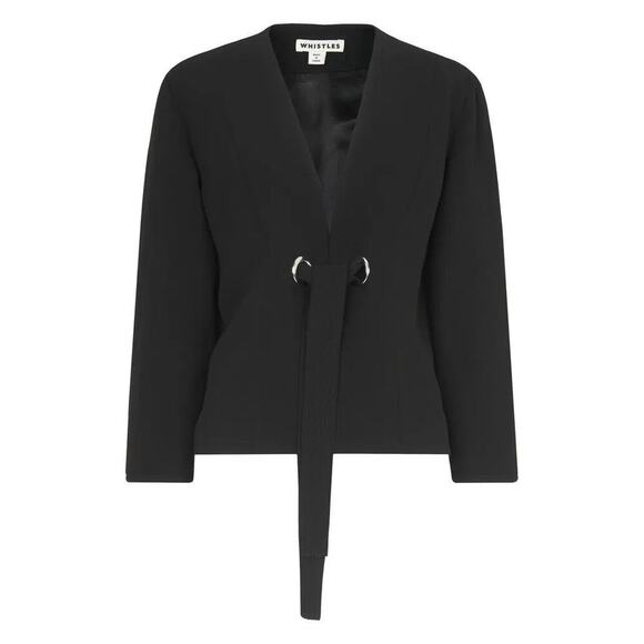 Whistles Tie Front Cocoon Sleeve Jacket Blazer Sz M Black - Picture 1 of 8